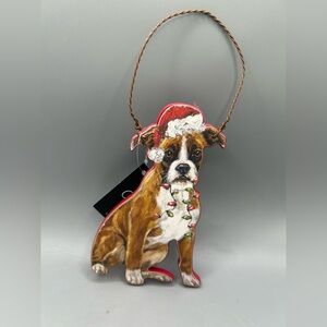 Hobby Lobby Christmas Shoppe BOXER With SANTA HAT Ornament By Kathy NEW